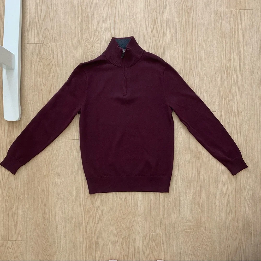 NWT J.Crew Factory Men's Cotton Quarter-zip Sweater Burgundy Size S
